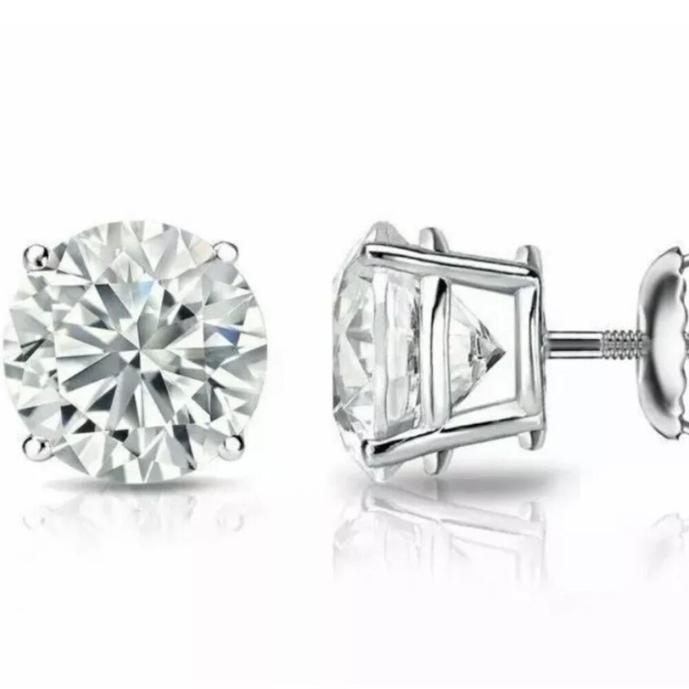 2 Ct Round Cut Lab Created Stud Earrings 14K White Gold 7mm Screw Back